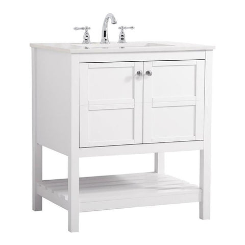 Elegant Decor Theo 30" Steel and Solid Wood Single Bathroom Vanity in White