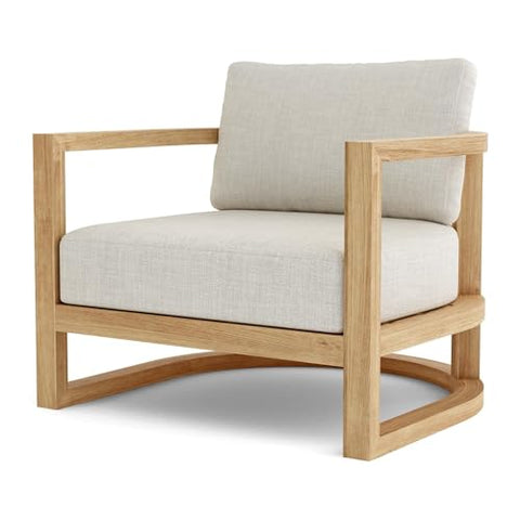 Oakestry Junus Lounge Armchair Solid Teak Wood Outdoor Seating Chair with Cushions Handcrafted Patio Armchair Weather Resistant Modern Garden Lounge Chair for Balcony Poolside and Living Spaces
