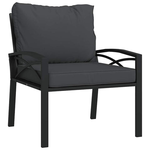 vidaXL Patio Chair with Gray Cushions - Powder-Coated Steel Lounge Chair for Garden, Terrace, Outdoor Living Area - Modular Design, High Backrest and Thick Padded Comfort