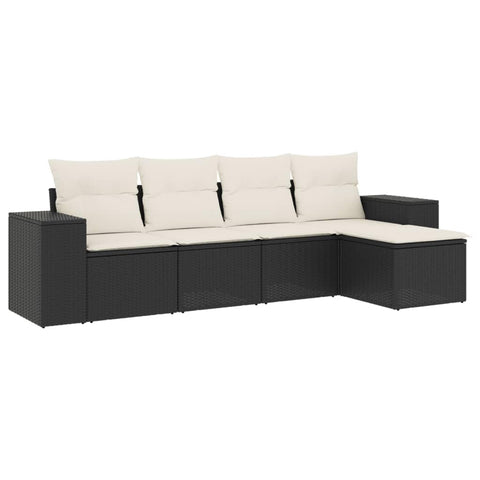 vidaXL 5 Piece Modular Garden Sofa Set with Cushions Black Poly Rattan Outdoor Furniture for Patio and Backyard Lounge Sectional Pe Comfortable Conversation