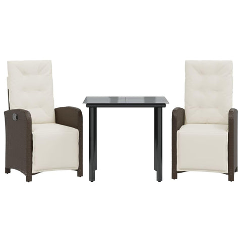 vidaXL 5-Piece Patio Dining Set - Brown Poly Rattan with Cushions, Reclining Chairs, Glass Tabletop - Modern Outdoor Furniture for Garden, Deck, Balcony