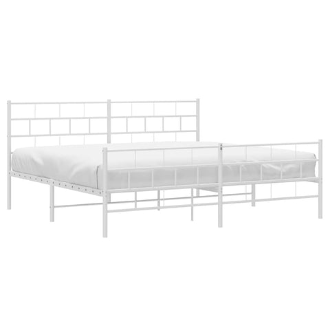 vidaXL White Metal California King Bed Frame with Headboard & Footboard, Heavy-Duty Slats Support with Under-Bed Storage for Modern Bedroom, No Box Spring Needed & Easy Assembly, No Mattress