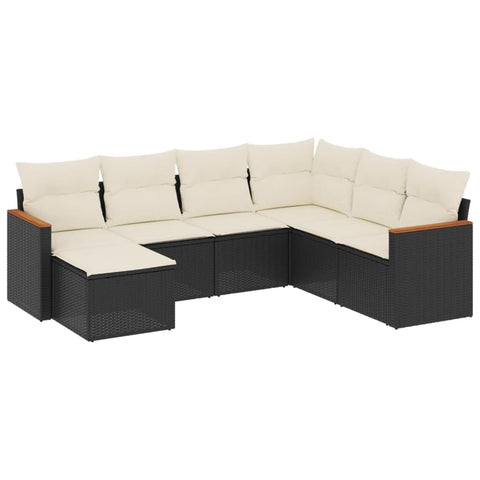 vidaXL Patio Sofa Set with Cushions 7 Piece, Outdoor Conversation Set, Sectional Sofa for Balcony Garden, Modern Style, Black Poly Rattan