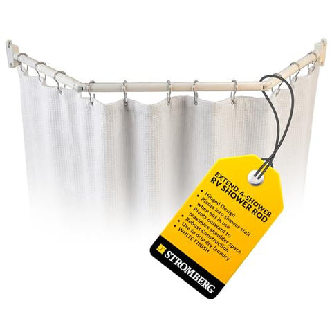 Stromberg Carlson EXT-3542 Extend-A-Shower RV Rod – Hinged Folding Adjustable Shower Curtain Rod for RV and Camper Bathrooms, Durable Space-Saving Design, White Finish, 35"-40" Openings