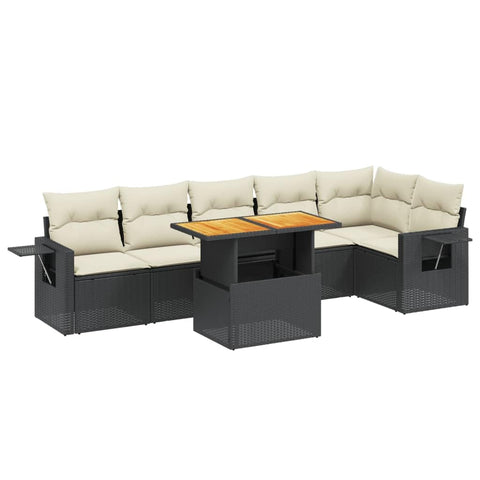 vidaXL 7 Piece Garden Sofa Set with Cushions Black Poly Rattan UV Resistant Seats Removable Ideal for Outdoor Spaces Like Balconies and Patios Contemporary Design Patio Lounge Modular Sectional