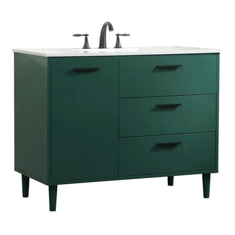 Elegant Decor Baldwin 42" Solid Wood and MDF Bathroom Vanity in Green