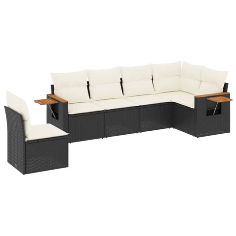 vidaXL Patio Sofa Set with Cushions 6 Piece, Outdoor Conversation Set, Sectional Sofa for Balcony Garden, Modern Style, Black Poly Rattan