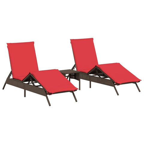 vidaXL Sturdy Brown Poly Rattan Sun Lounger Set with Adjustable Backrests and Cushions | Perfect for Outdoor Use Includes Side Table Stylish Garden Furniture Daybed Day Bed Loungers Cushioned