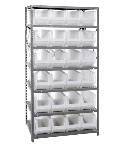 Quantum Storage Systems 2475-951CL Solid Heavy Duty 7 Shelves 24 Hulk Clear Bins 75" H x 36" W x 24" D