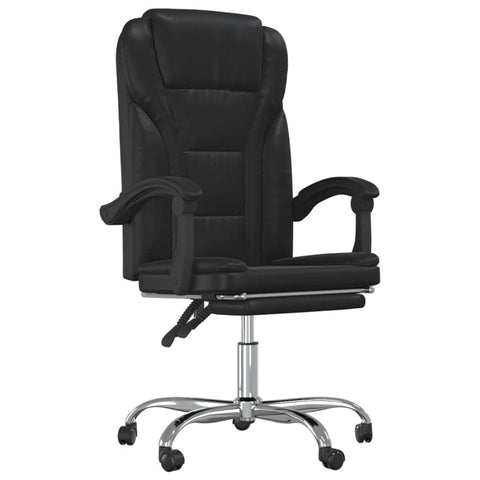 vidaXL Black Faux Leather Reclining Office Chair - Adjustable Backrest and Seat, 360-degree Swivel Design with Rolling Castors â€“ Durable Metal and Plywood Frame