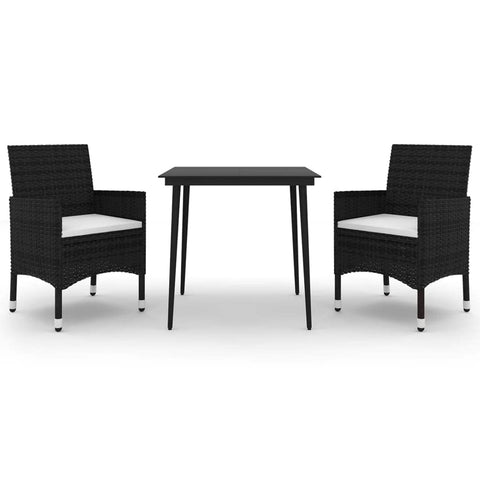 vidaXL Patio Dining Set 3 Piece with Cushions Garden Outdoor Lawn Yard Terrace Balcony Table and Chair Seat Seating Furniture Poly Rattan and Glass
