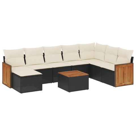 vidaXL Patio Sofa Set with Cushions 9 Piece, Outdoor Conversation Set, Sectional Sofa for Balcony Garden, Modern Style, Black Poly Rattan