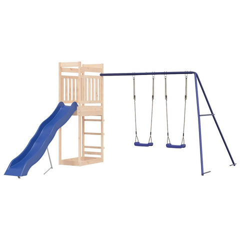 vidaXL Swing Set, Outdoor Backyard Wooden Playset Playground Equipment with Slide, Playground Set for Kids Age 3-8 Years, Solid Wood Pine