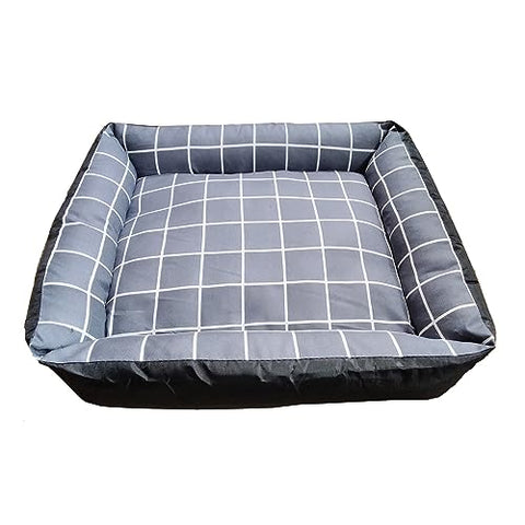 D-Art Collection Grey Checker Dog Bed S Padded Pet Bed