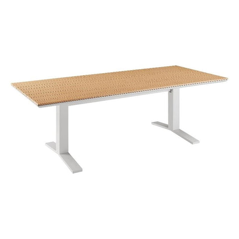 Modway Gavelston 91 Inch Aluminum Outdoor Dining Table in Natural White - Large Rectangular Patio Table for 6 - Weather-Resistant Metal Table with Slatted Top for Garden, Deck, Backyard