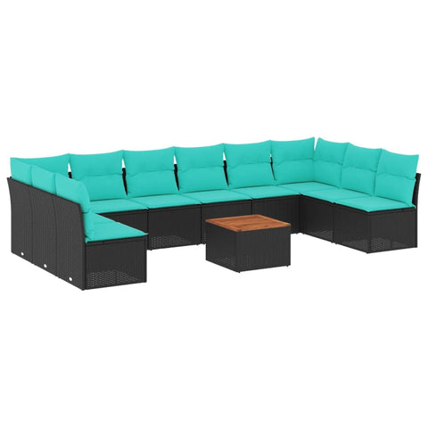 vidaXL Patio Sofa Set with Cushions 11 Piece, Outdoor Conversation Set, Patio Furniture Set for Balcony Garden, Modern Style, Black Poly Rattan