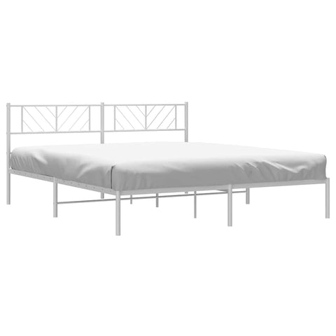 vidaXL King Metal Bed Frame with Headboard and Stable Slats, Under Bed Storage Space, Sturdy Steel Construction and Easy Assembly, Minimalist Style, White, 12'' High, Without Mattress