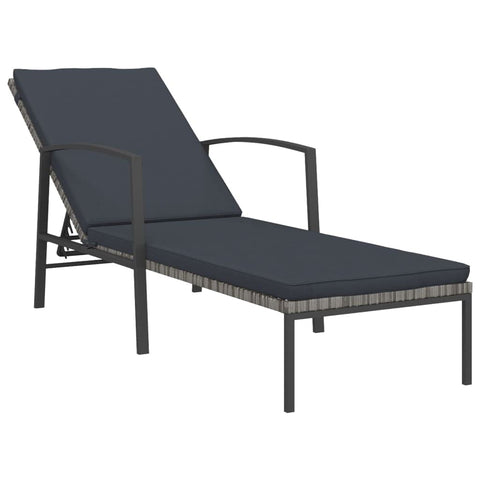 vidaXL Outdoor Patio Sun Lounger with Cushion - Adjustable High-Back Recliner, Sturdy Steel Frame, Wide Armrests, Grey Poly Rattan - Ideal for Garden, Pool, Balcony - Assembly Required