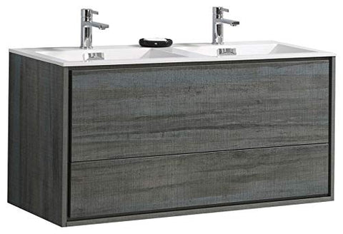 Kube DL48D-BE DeLusso 48" Double Sink Ocean Gray Wall Mount Modern Bathroom Vanity