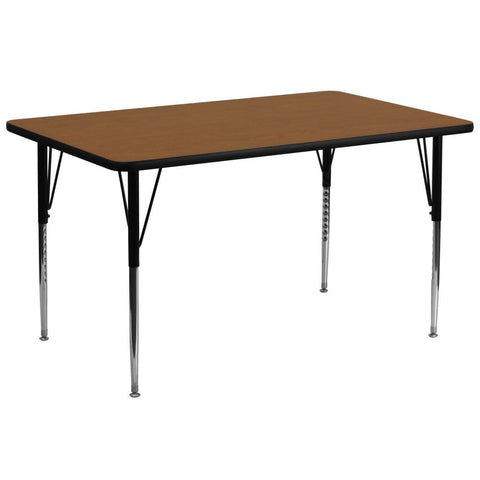 Flash Furniture Wren 30"W x 72"L Rectangular Oak HP Laminate Activity Table - Standard Height Adjustable Legs