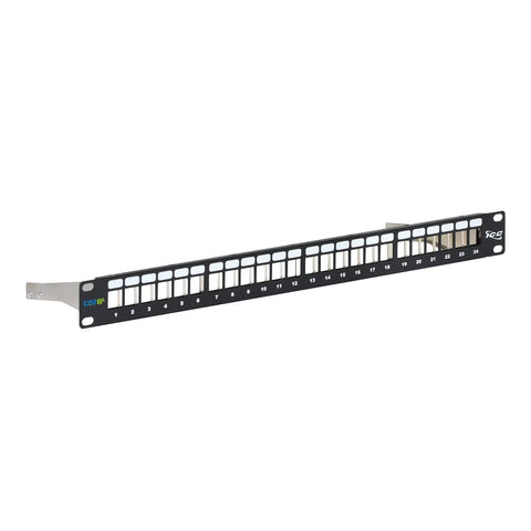 ICC 24-Port Blank Keystone Shielded 1U Patch Panel with 19” Rackmount Housing and Cable Support Bar for Slim Profile Keystone Jacks (Sold Separately), Protects Against EMI, UL Listed, IC107PPS6A