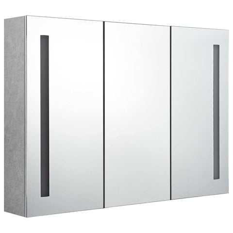 vidaXL LED Bathroom Vanity Mirror Cabinet in Concrete Gray - Wall-Mounted Storage Cabinet with Dual Energy Efficient Light Strips - 35"x5.5"x24.4"