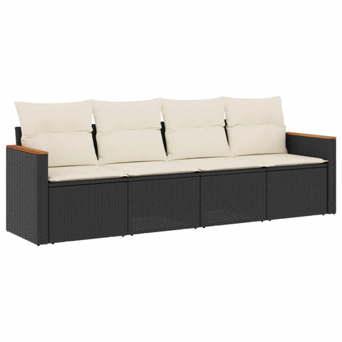 vidaXL Patio Sofa Set with Cushions 4 Piece, Outdoor Conversation Set, Sectional Sofa for Balcony Garden, Modern Style, Black Poly Rattan