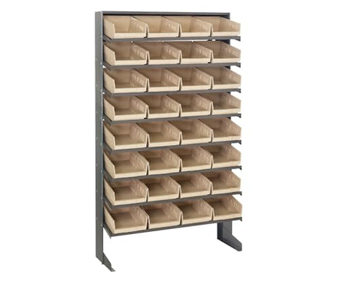 QUANTUM STORAGE SYSTEMS QPRS-107IV Solid Single Sided 8 Shelves 32 Economy Ivory Bins 60" H x 36" W x 12" D
