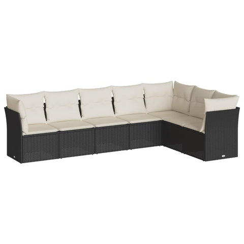 vidaXL Patio Sofa Set with Cushions 7 Piece, Outdoor Conversation Set, Sectional Sofa for Balcony Garden, Modern Style, Black Poly Rattan