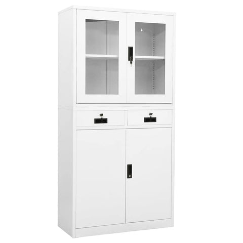 vidaXL Filing Cabinet, Storage Cabinet with Doors and Shelves, Locker for Home Office Living Room, Industrial Style, White Steel and Tempered Glass