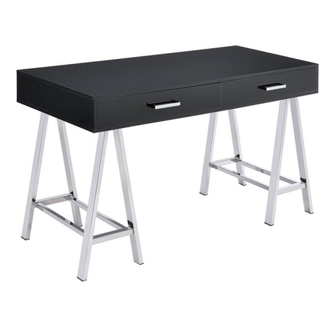 Acme Coleen 2-Drawer Metal Home Office Desk in Black and Chrome
