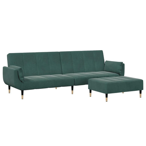 vidaXL 2-Seater Sofa Bed with Footstool, Sleeper Sofa, Day Bed Sofa for Living Room, Convertible Couch Bed, Modern Style, Dark Green Velvet