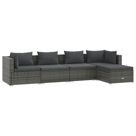 vidaXL Patio Lounge Set 5 Piece with Cushions Garden Outdoor Lawn Yard Terrace Balcony Backyard Sofa Seat Seating Furniture Poly Rattan Gray
