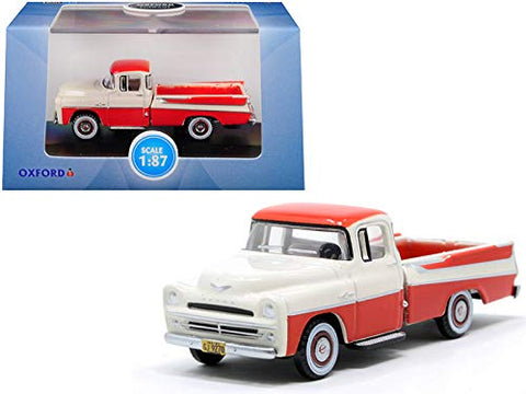 Oxford Diecast New 1957 Dodge D100 Sweptside Pickup Truck Tropical Coral and Glacier White 1/87 (HO) Scale Diecast Model Car