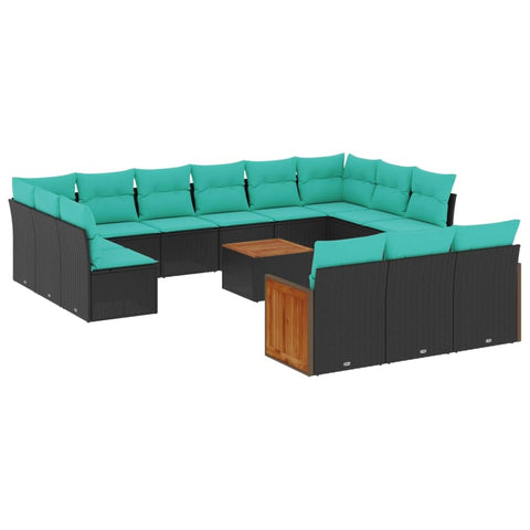 vidaXL 12 Piece Garden Sofa Set with Cushions Black Poly Rattan
