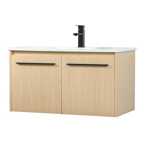 Elegant Decor Penn 36" Aluminum Alloy MDF Single Bathroom Vanity in Maple