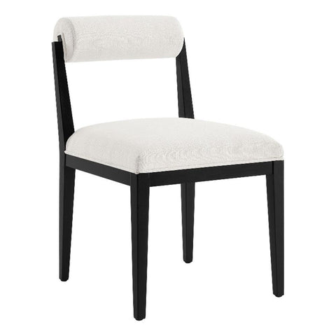 Modway Kai Upholstered Dining Chair with Wood Legs in Salt Black - Modern Dining Room Chair with Fabric Rolled Backrest and Seat - Wood Fabric Side Chair for Dining Room, Kitchen