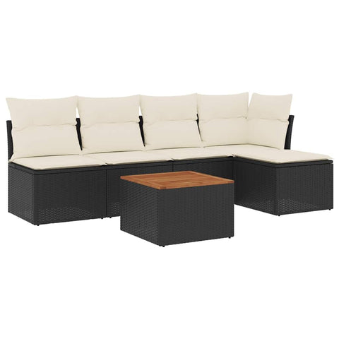 vidaXL Patio Sofa Set with Cushions 6 Piece, Outdoor Conversation Set with Storage, Patio Furniture Set, Modern Style, Black Poly Rattan