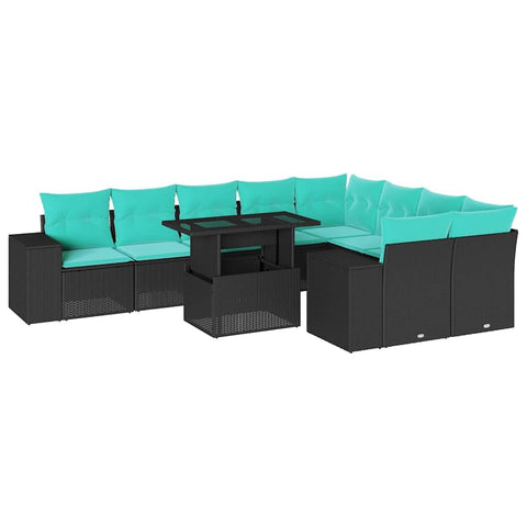 vidaXL 10 Piece Garden Sofa Set with Cushions Black Poly Rattan