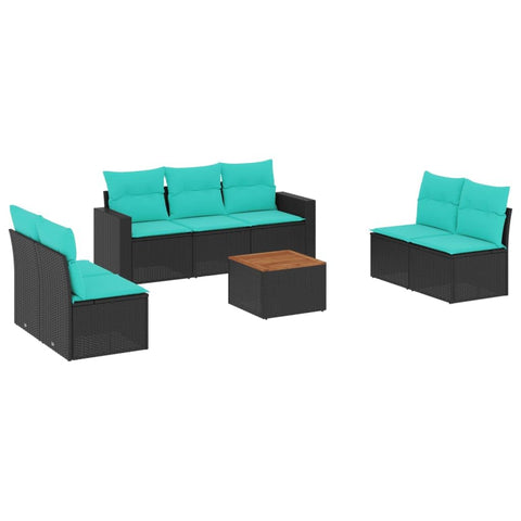 vidaXL Patio Sofa Set with Cushions 8 Piece, Outdoor Conversation Set, Patio Furniture Set for Balcony Garden, Modern Style, Black Poly Rattan