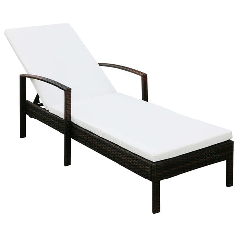 vidaXL Comfortable Sun Lounger with Cushion - Durable and Adjustable Poly Rattan Recliner for Garden, Patio, Camping, Outdoor Living Room - Brown