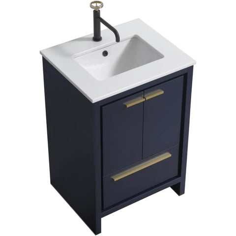Oakestry Rectangular Dolce 24 Inch Blue Freestanding Modern Bathroom Floor-Mount Vanity with White Quartz Countertop Soft Close Drawer and Undermount Sink