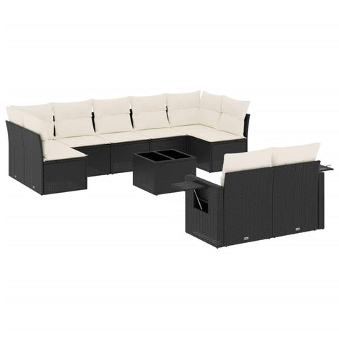 vidaXL Patio Sofa Set with Cushions 10 Piece, Outdoor Conversation Set, Sectional Sofa for Balcony Garden, Modern Style, Black Poly Rattan