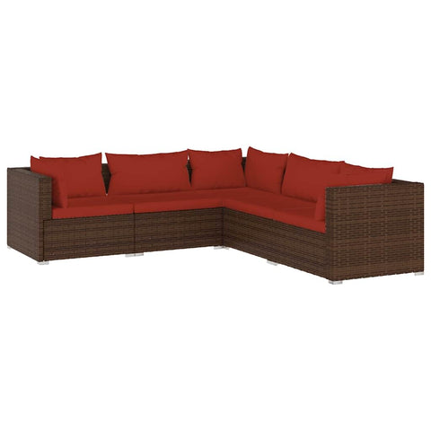 vidaXL Patio Lounge Set 5 Piece, Patio Furniture Set for Outdoor Garden, Sectional Sofa with Cushions, Corner Sofa, Poly Rattan Brown