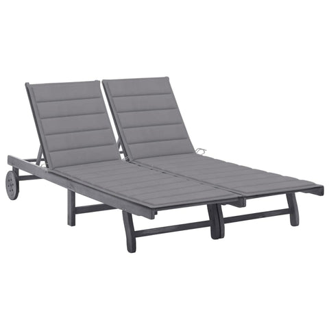 vidaXL Solid Wood Acacia 2-Person Patio Sun Lounger with Cushion Garden Outdoor Terrace Beach Wooden Sun Day Lounge Bed Seating Seat Furniture Gray