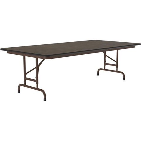 Correll 36"x72" Commercial Duty Adjustable Height Folding Table, Walnut Melamine Top 5/8" Thick Core, Made in The USA, Steel Apron (CFA3672M-01)