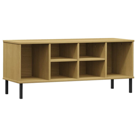 vidaXL Oslo Shoe Rack-Tv Cabinet - Solid Pine Wood with Metal Legs and 6 Compartments - Brown â€“ Industrial Style - 41.7" x 13.8" x 17.7"