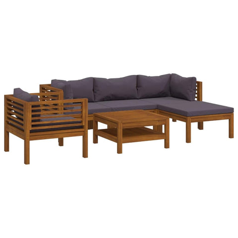 vidaXL Patio Lounge Set 6 Piece, Patio Furniture Set for Outdoor Garden, Sectional Sofa with Cushions, Corner Sofa, Retro Style, Solid Wood Acacia