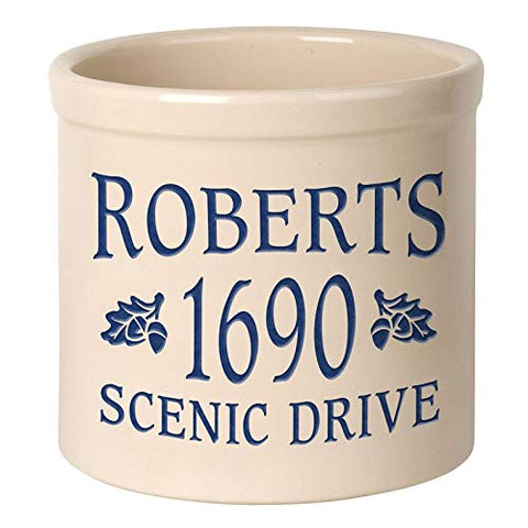 Whitehall 2567DB Personalized Oak Leaf 2 Gallon Stoneware Crock with Ceramic Material in Blue 9.75 x 9.75 x 9