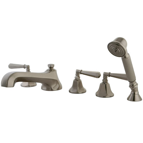Kingston Brass KS43085HL Metropolitan Roman Tub Filler with Hand Shower with Metal lever handle, Brushed Nickel, 5-Piece